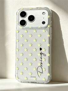 [Customized] Personalized Letter Engraving Minimalist Transparent Star Pattern Phone Case Compatible With IPhone 17 Pro Max 17 16 15 14 13 12 Pro Max 14 15 16 Plus Shockproof Protective Shell - Clear - View 3