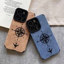 Fashion Matte Leather Silicone Phone Case For IPhone 17 16 Pro 15 14 13 12 11 Pro Max 15 Plus X XR XS Max Compass Airplane Cover J8MG - A - View 3