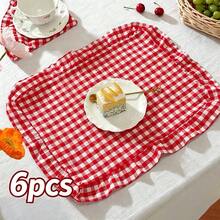 1pc/2pcs/6pcs Korean Style Plaid Placemats, Sweet Princess Style Candy Color Plaid Tablecloth With Ruffle Edge, Cute Food Plate Heat-Insulating Background Mat - Multicolor - View 7