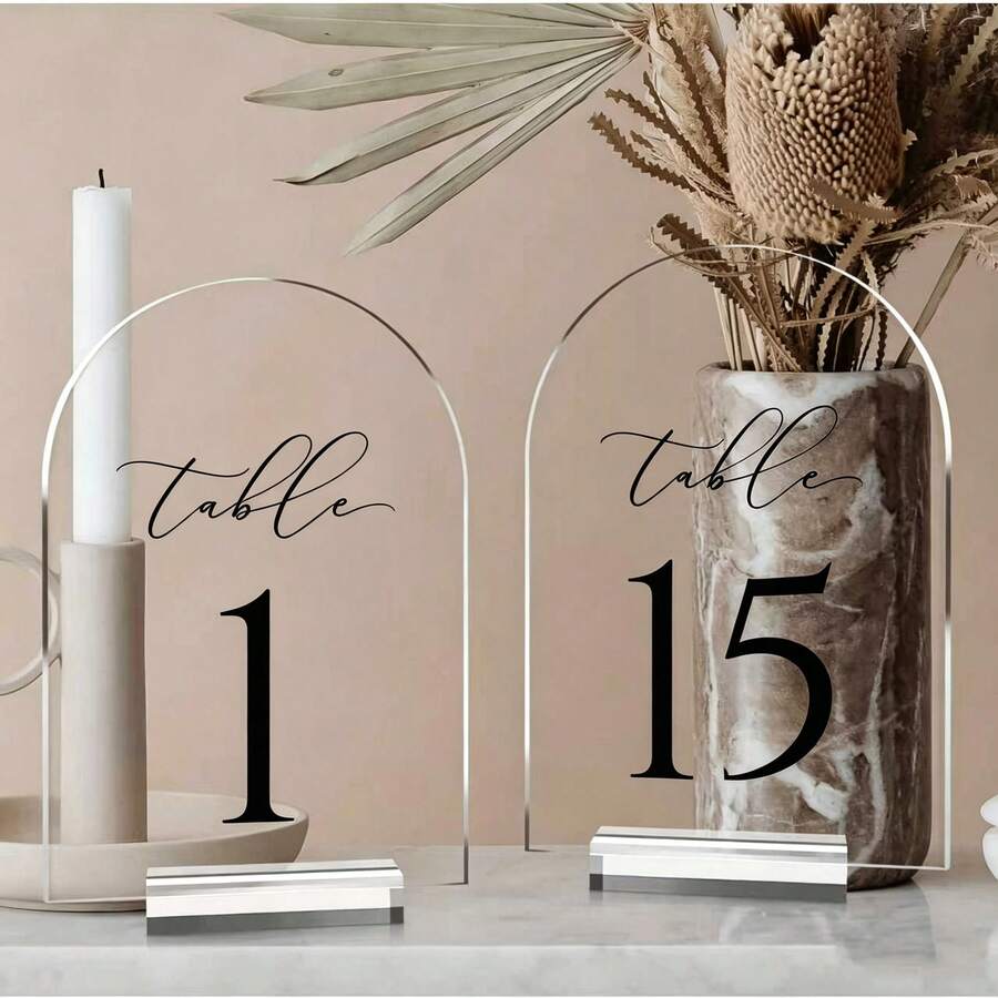 Wedding Transparent Arch Table Number Card, 5*7 Inch Arch Acrylic Table Number Card With Acrylic Stand, Table Guide Sign, Suitable For Wedding Party, Birthday Party And Other Occasions - A - View 1