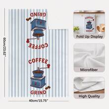 2PCS Blue Striped Coffee Healing Theme Printed Kitchen Towels, 40*60cm Rectangular Microfiber Dish Cloths, Tablecloths, Hand Towels, Kitchen Decor, Home Decor, Housewarming Gift For Neighbors, Perfect For Kitchen And Bathroom Use, Suitable For Housewives And Family Gatherings, High Cost-Performance, Home Essential - Royal Blue - View 3