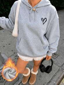 Women's New Autumn/Winter Fashion Heart Print Casual Versatile Thermal Lined Sweatshirt Sweatshirt Fall - Dark Gray - View 3