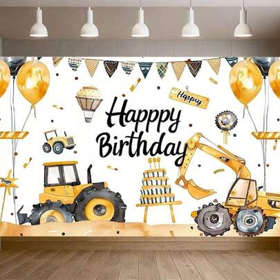 1 Set Of Tractor-Themed Birthday Party Banner, Excavator Toy Design Background, Toy Cake Background Banner, Suitable For Birthday Parties, Photo Studio Props, Birthday Decoration Background