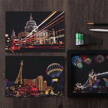 12 Pcs Scratch Postcard, World Famous City Night Scene Scratch Drawing For Teens & Adults, Includes 12 Pre-Printed Cityscape Designs & 12 Scratching Pen, Stress Relief & Screen-Free Activity, Perfect Unique Gift For Men, Women, Christmas, Birthday - 12-piece Scratch Paper Set - View 5