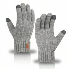 1 Pair Alpaca Wool Knitted Warm Gloves, Autumn/Winter Cold-Proof Touchscreen Gloves, Suitable For Winter Outdoor Sports Solid Color Labeled Warm Gloves - Multicolor - View 5