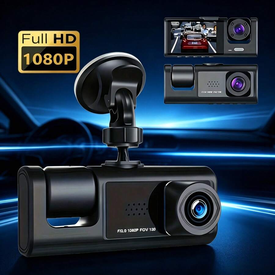 1080P 前錄 480P 內錄 雙鏡頭行車記錄器，2 吋 IPS 螢幕 紅外線夜視 廣角車用 DVR