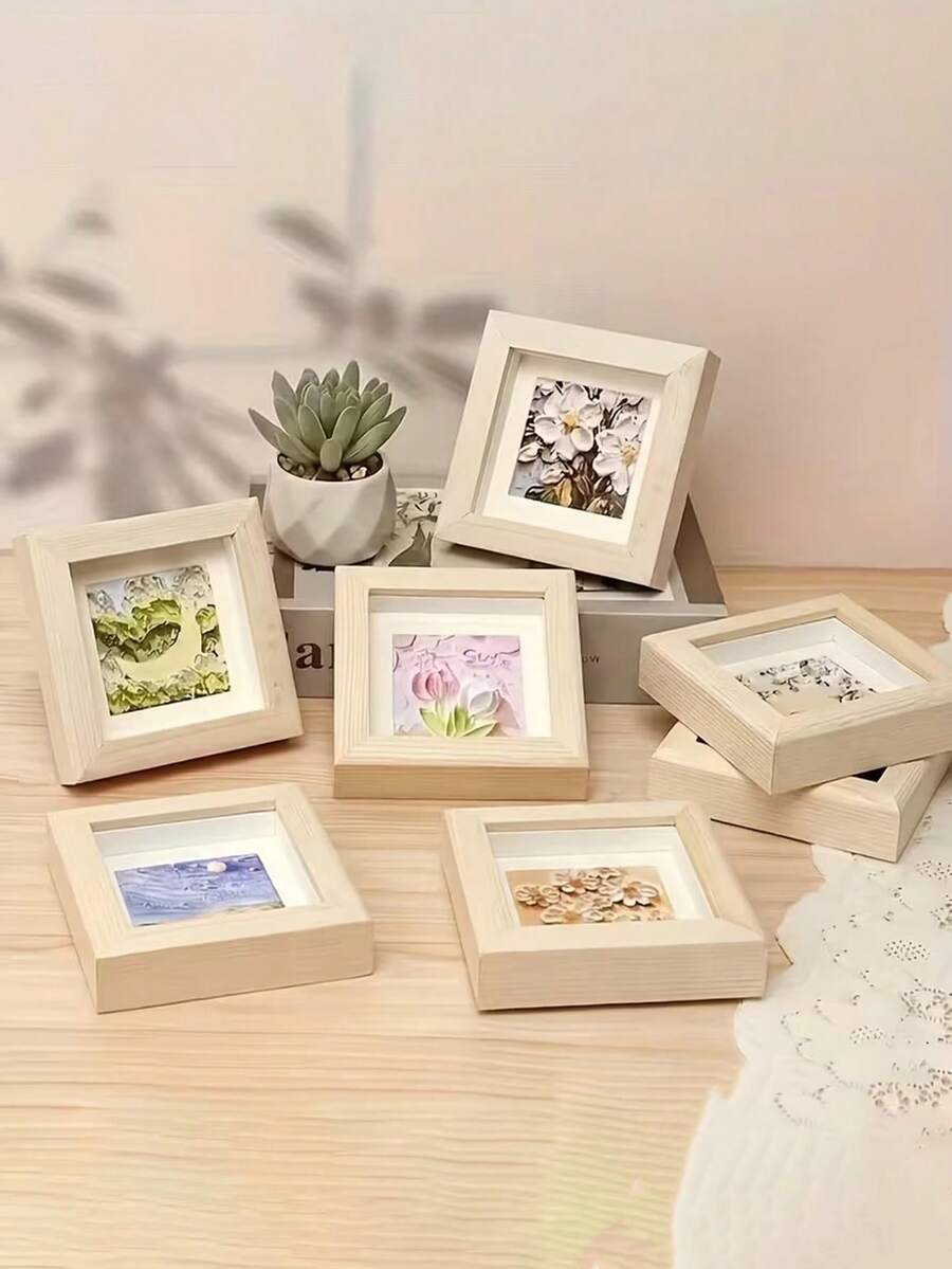 5/3/1pc DIY Wooden Photo Frame Handmade Kit | Creative Clay Painting Decorative Photo Frame, Minimalist Wooden Style, Suitable For Home Decor, Handmade Gifts, Craft Projects And Photo Display, Customizable - A - View 1