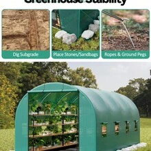 Invernadero túnel gran 15x7x7 pies para jardín - Estructura de acero galvanizado reforzado - Cubierta PE resistente - 8 ventanas con malla -  Ideal para cultivo y protección de plantas en exterior - Puerta enrollable - Ver 3