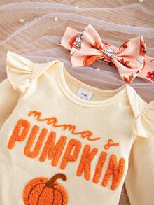 2pcs Baby Girl Cute Long Sleeve Bodysuit, Shorts, Socks And Headband Set, Thin Spring/Autumn - Apricot - View 3