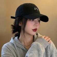 1PC 2026 New Embroidered Cat Wide Brim Sun Hat, Vintage Sun Protection Baseball Cap, Outdoor Fashion Minimalist Baseball Cap, Adjustable Ponytail Baseball Cap - Kitten Style - View 16