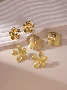 6pcs Vintage French Floral Earrings, Exaggerated Luxury High-End Design, Fairy-Like Stud Earrings, Suitable For Women's Daily Wear - Multicolor - View 4