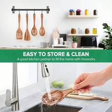 COOKDEVI Wooden Cooking Set - Natural Teak Non-Stick Cookware Specifically For Use - 4-Piece Wooden Kitchenware Set, Long Handle That Conforms To Ergonomic Design - Wood Color - View 2