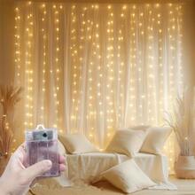 Battery Powered Fairy Curtain Lights, String Lights For Yard, Background Wall Decoration, Suitable For Wedding, Christmas, Halloween, Party, Holiday Lighting, Camping Decoration, Patio Decoration, Home Lighting, Room Decoration, Garden Decoration, 8 Lighting Modes, 100/200/300/600LED, Outdoor String Lights, All Season Use, 4 Colors Optional Bedroom Curtain Lights - Battery Box Curtain Light String - View 29