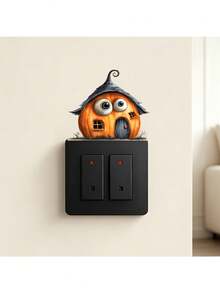 1pc Cute Pumpkin Witch House Light Switch Wall Sticker, Removable Self-Adhesive Halloween Socket Switch Plate Decal, Suitable For Home Party Decoration - Cute Pumpkin Witch - View 1