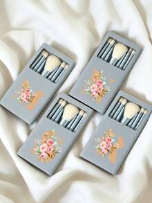 Portable Makeup Brush Set With Mirror And Soft Bristles, Floral Letter A-Y Pattern, Boxed Makeup Brush Set, Multi-Function Makeup Brush Set With Mirror And Makeup Box, Mini Multi-Function Makeup Brush, Foundation Brush, Eyeshadow Brush, Beginner Makeup Tools, Mixed Brush Makeup Storage Rack, Makeup Brush Set, Convenient To Carry Girls Gift, Ideal Makeup Tool Set, Portable Travel Supplies, Travel Essentials - Multicolor - View 2