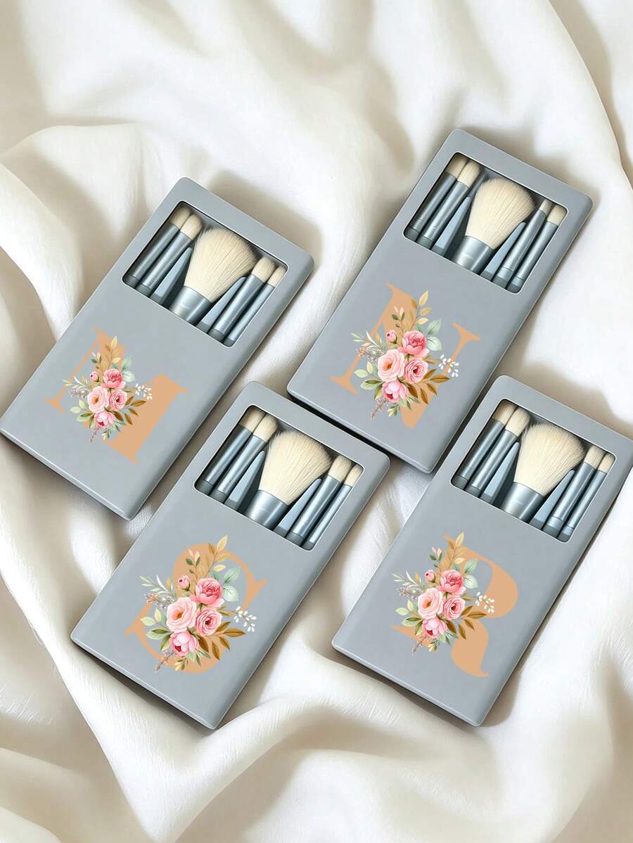 Portable Makeup Brush Set With Mirror And Soft Bristles, Floral Letter A-Y Pattern, Boxed Makeup Brush Set, Multi-Function Makeup Brush Set With Mirror And Makeup Box, Mini Multi-Function Makeup Brush, Foundation Brush, Eyeshadow Brush, Beginner Makeup Tools, Mixed Brush Makeup Storage Rack, Makeup Brush Set, Convenient To Carry Girls Gift, Ideal Makeup Tool Set, Portable Travel Supplies, Travel Essentials