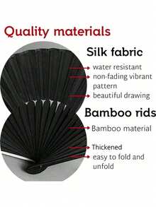 Black Classic Folding Hand Fan, Silk Fabric, Bamboo Frame, Blending Chinese And Western Styles, Suitable For Weddings, Parties, Performances, Dancing, Home Decor, Festivals, Gifts, Birthdays, Graduations And More - Fan - View 4