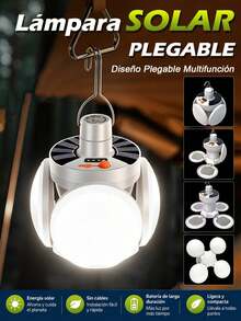 Bombilla de luz solar LED, lámpara de camping recargable por USB, foco portátil para exteriores, lámpara colgante multifunción con linterna - Blanco Frío - Ver 3