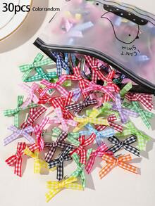 30pcs Girls Multi-Color Fabric Bow Plaid Ribbon Hair Clips, Versatile Bangs Back Head Side Clips, Hair Accessories For Daily Use - Multicolor - View 9