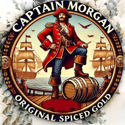 2D Flat - 1pc 2D Flat Printed Metal Sign, Size 7.87X7.87 Inches, Vintage Round Design, Specially Designed For Captain Morgan'S Original Rum. The Artwork Displayed On The Poster Is Suitable For Restaurants, Bars, Cafes And Coffee Shops, Made Of Iron Paint.