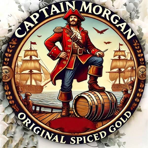 2D Flat - 1 Adet 2D Düz Baskılı Metal Tabela, 7.87X7.87 İnç Boyutunda, Vintage Yuvarlak Tasarım, Captain Morgan'S Original Rum İçin Özel Tasarlanmış, Restoran, Bar, Kafe ve Kahve Dükkanları İçin Uygun, Demir Boyalı