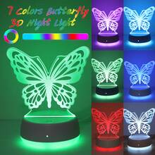 1件 3D蝴蝶壓克力小夜燈，RGB觸控LED檯燈，USB通用插電裝飾燈，護眼3D視覺氛圍燈，適用於臥室、兒童房、客廳，日常禮物，精美禮品 - 白色 - 查看 6