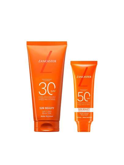 Lancaster [حزمة] حليب الجسم الواقي من الشمس SPF 30 100 مل + سائل حليبي خالي من الزيوت للبشرة الحساسة SPF 50 50 مل