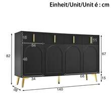 White Sideboard With Golden Handles And Legs, 4 Drawers, 4 Doors - Suitable For Living Room/Dining - 黑色 - 查看 6