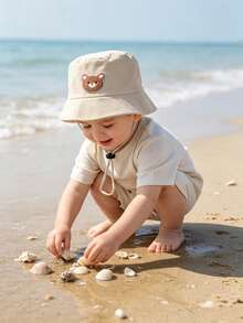 1pc/2pcs Kids Bear Pattern Bucket Hat, Solid Color Sun Protection Hat, Suitable For Outdoor Sunshade And Daily Casual Wear - Multicolor 2 - View 2