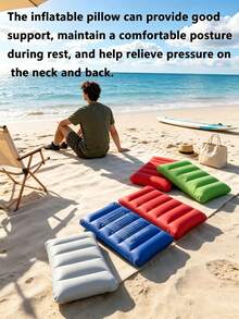 1pc Square Inflatable Travel Pillow - Car And Airplane Neck Support, Also Suitable For Lumbar Support, Ideal For Long Flights And Road Trips, Comfortable Aviation Accessory, Elegant Travel Gear, Inflatable Material, Camping Accessory, Pillow - Standard Model - View 3