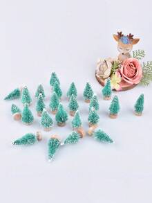 6pcs/1pc-Mini Bottle Brush Christmas Tree With Wooden Base, Christmas Decoration, Artificial Plastic Mini Tree Handmade Decor, Winter Snowy Scene Christmas Table Party Decoration (Green) - Green - View 5