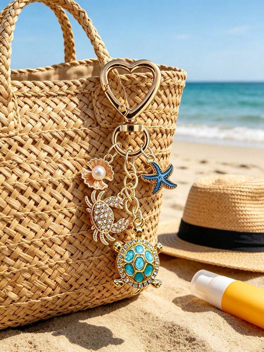 Vigour Summer 海洋系列鑰匙圈，包含海星、扇形珍珠貝、海龜和卡通螃蟹等多種海洋生物。可用作包包吊飾、汽車鑰匙圈，或作為送給喜愛海洋生物的朋友和家人的小禮物，時尚配件、居家鑰匙圈、耳機吊飾、手機殼吊飾、鑰匙圈配件、生日禮物、日禮物、情人節禮物、復活節禮物