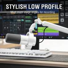動態麥克風與低矮支架套組，XLR/USB 播客錄音電腦麥克風，適用人聲直播，附金屬懸臂支架、靜音按鈕、耳機插孔，適合遊戲工作室 (K688W+BM88W)-FIFINE T688 白色 - 白色 - 查看 9