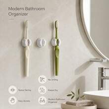 1/3/5pcs No Drill Suction Wall Mount Toothbrush Holder, Space Saving Bathroom Toothpaste Storage Clip, Strong Adhesive Organizer For Tile Mirror Glass, Portable Accessory For Home Dorm Travel Use. - White Toothbrush Holder - View 2