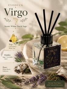 EVODUCK Virgo Zodiac Reed Diffuser 50ml, White Tea & Sage Scented Oil Diffuser With Green Crystal & 4 Fiber Reeds, Flameless Home Fragrance For Bedroom Bathroom Office, Astrology Birthday Gift For Women, Star Sign Room Decor - Flameless Series - View 7