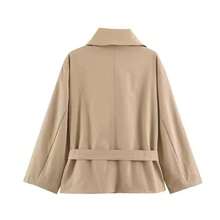 Jaket Kemeja Wanita Warna Khaki dengan Sabuk, Jaket Musim Gugur Ringan Berkerah Ukuran Besar - Khaki - View 10