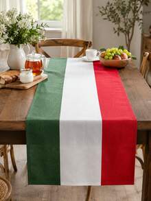 1pc Mexico Italy Flag Linen Table Runner, Green White Red Rectangular Table Runner With National Stripe Print, Rustic Dining Table Decor For Kitchen, Carnival Party, Italian Theme Celebration, Mexican Independence Day, Wedding And Home Decor - Multicolor - View 1