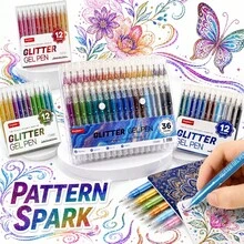 12/36 Colors Metallic Glitter Gel Pen Set, Student Planner DIY Painting Pens, Layerable Waterproof 0.8mm Acrylic Marker Pens For Outlining And Highlighting - Sets - View 2