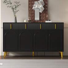 White Sideboard With Golden Handles And Legs, 4 Drawers, 4 Doors - Suitable For Living Room/Dining - 黑色 - 查看 2
