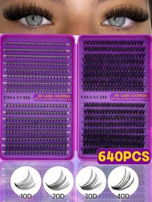640pcs Eyelash Extension Kit, DIY Segmented Lashes With Tools, Large Capacity Soft False Eyelash Bundle Set, Suitable For Beginners, DIY Home Use, Fluffy And Thick, Easy To Use, Portable And Reusable, Create Natural And Charming Eyes - 彩色 - 查看 3