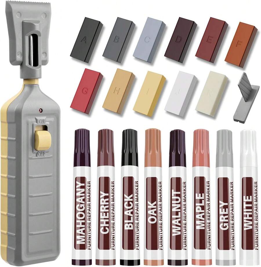 21Pcs Floor Repair Kit With Heat Pen - 11 Colors Laminate Wood Floor Repair Kit Touch Up Marker Hard Wax Linoleum Repair Kit Restore Any Scratches, Stains, Cracks, Hole For Floor, Door, Cabinet - 11 Colors (21 Pcs) - View 1