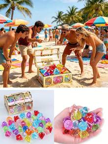 Summer Treasure Box Decoration Set, Gold Mini Treasure Box With Shiny Artificial Crystal Gemstones, Cute Decorative Props, Suitable For Beach And Pool Theme Parties, Multi-Functional Theme Party Favors, Unisex Creative Holiday Gift Accessories - One Size - View 10