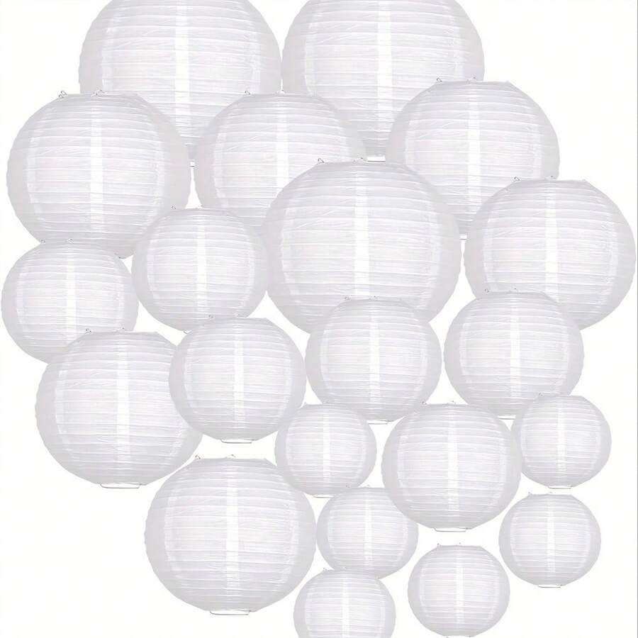 21PCS/Set, White Wedding Paper Lantern Set, Suitable For Graduation, Romantic Wedding, Engagement, Birthday Party - White Paper Lantern - View 1