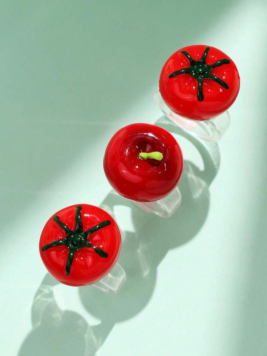 3件組可愛彩色條紋爆米花樹脂戒指,夏季多巴胺配色戒指組 - 彩色 - 查看 1