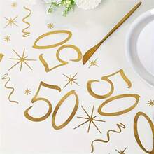 1pc Polyester Table Runner, 18/30/40/50/60/70th Birthday Applicable, 275*28cm, Gold Foil Mesh Design Table Runner, 18th Birthday Party Table Decoration, 40/50/60th Anniversary/Retirement Party Supplies, Birthday Party Tablecloth - 50 YEARS - View 2