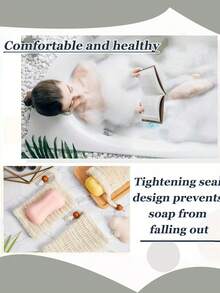 30/10/5pcs Natural Beaded Foam Exfoliating Soap Bag, Dual-Use For Wet And Dry, Reusable, Suitable For All Skin Types, Formaldehyde-Free, Light Beige, For Shower, Bath And Skincare Routine, Minimalist Drawstring Sealed Bathroom Accessory - View 3