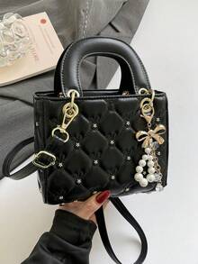 Women's Embroidered Handbag, Fashionable Shoulder & Crossbody Bag, Suitable For Shopping And Commuting (Free Pendant Included) - Black - View 4
