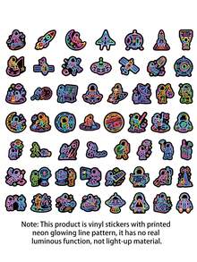 54 Stücke Cooles Neon-Umriss-Weltraum-Sticker-Set, bedruckte leuchtende Linien Astronaut Alien UFO Planet Ästhetik Aufkleber, wasserfeste Vinyl-Sticker für Teenager Jungen Notizbuch Tasse Sammelalbum Laptop Handyhülle Weltraum-Liebhaber Geschenk Dekoration - Mehrfarbig - Übersicht 9