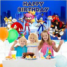 Sonic Authorized 1PC Healing Adventure Theme Birthday Party Decoration Backdrop (82.7x59.1/59.1x39.4/39.4x29.5 Inch), Suitable For Boys And Girls Birthday Party Background, Children Newborn Cake Table Party Wall Decoration Banner, Outdoor Indoor Photography Photo Backdrop Props - Multicolor - View 5