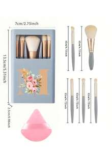 Portable Makeup Brush Set With Mirror And Soft Bristles, Floral Letter A-Y Pattern, Boxed Makeup Brush Set, Multi-Function Makeup Brush Set With Mirror And Makeup Box, Mini Multi-Function Makeup Brush, Foundation Brush, Eyeshadow Brush, Beginner Makeup Tools, Mixed Brush Makeup Storage Rack, Makeup Brush Set, Convenient To Carry Girls Gift, Ideal Makeup Tool Set, Portable Travel Supplies, Travel Essentials - Multicolor - View 9